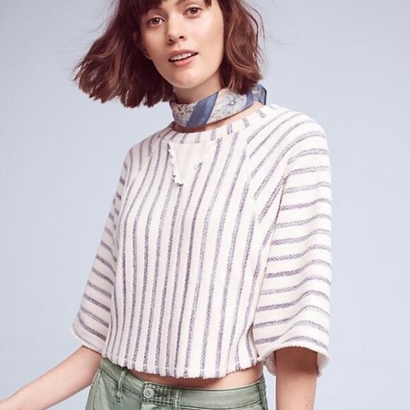 Anthropologie Dolan Coastal Stripes Cropped Pullover Top size Small - Picture 2 of 13